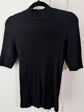 Madison Grey Black Ribbed Mock Neck Sweater